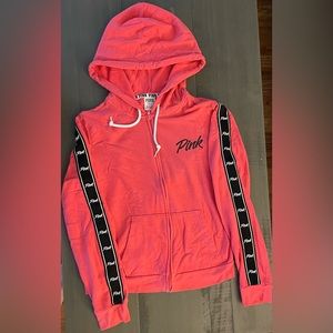 Full-Zip Hoodie. Pink/black/white. Medium. PINK
